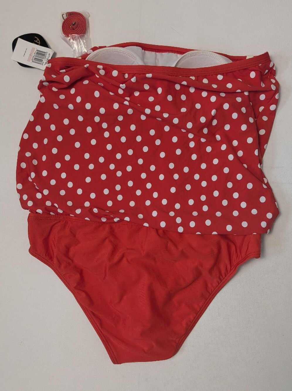 Athena Women Strapless Bandeau One Piece Swimsuit Red White Polka Dot Sz 10 New - Picture 5 of 13